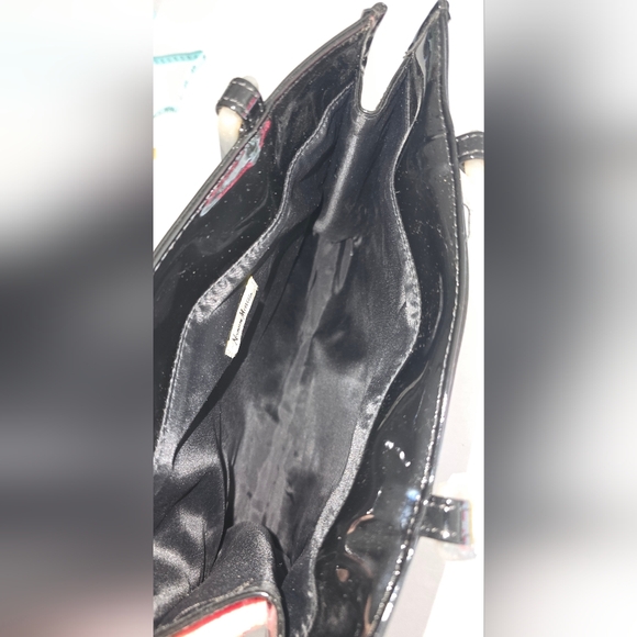 Neiman Marcus VINTAGE Purse Black Patent Vinyl Lucite Double Handle Tote Bag - Picture 10 of 11